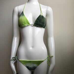 Billabong Bikini Green Tie Dye Reversible solid lime Triangle swimsuit